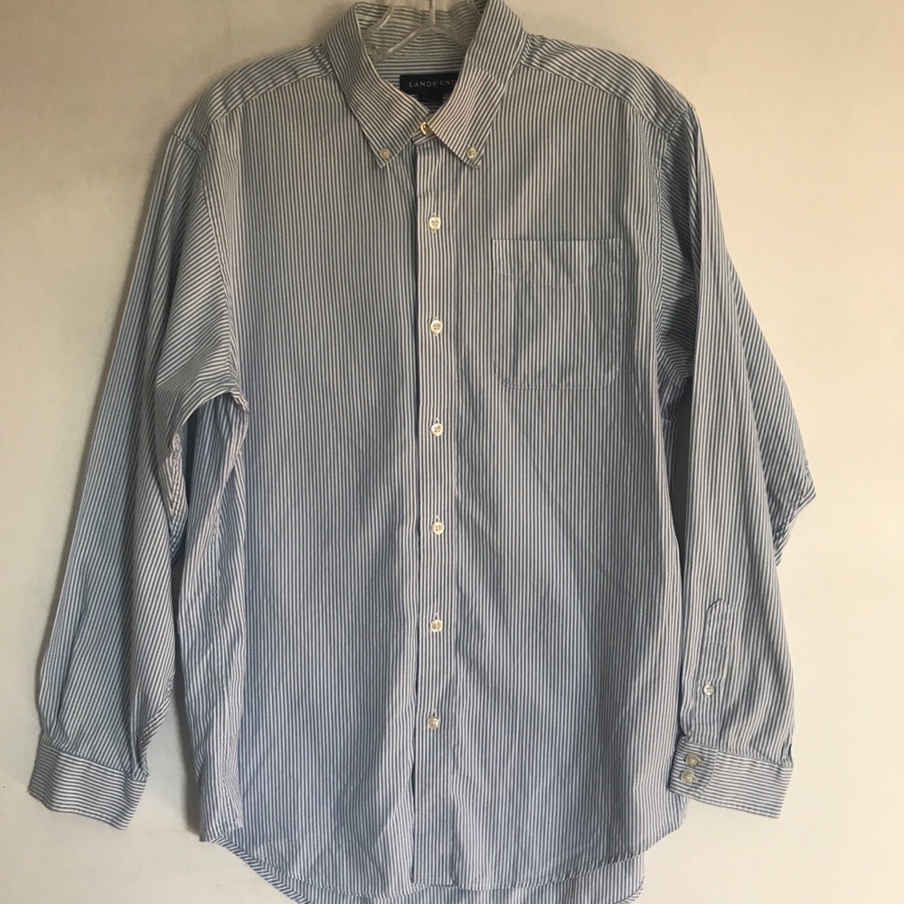 Lands End 100% Cotton Striped Button Front Shirt 18